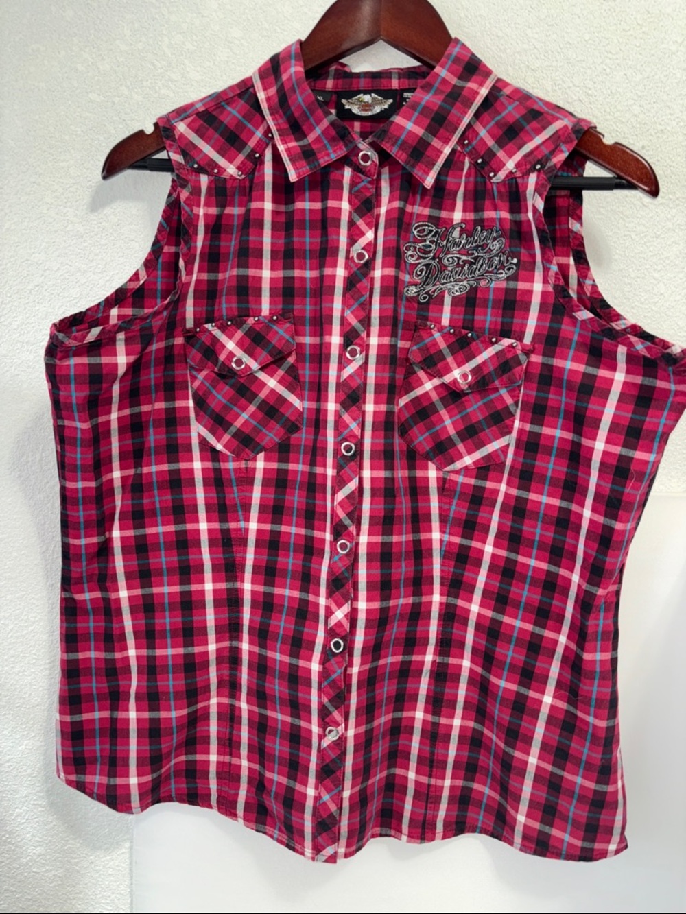 Harley-Davidson Sleeveless Plaid Shirt Biker Western  Size XL